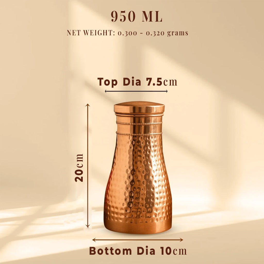 Handcrafted Copper Hand Hammered Bedroom Bottle with Glass 950ml