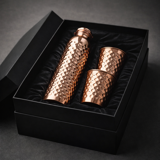 Ayurvedic Copper Bottle & Glass Set 950ml + 2 Glasses