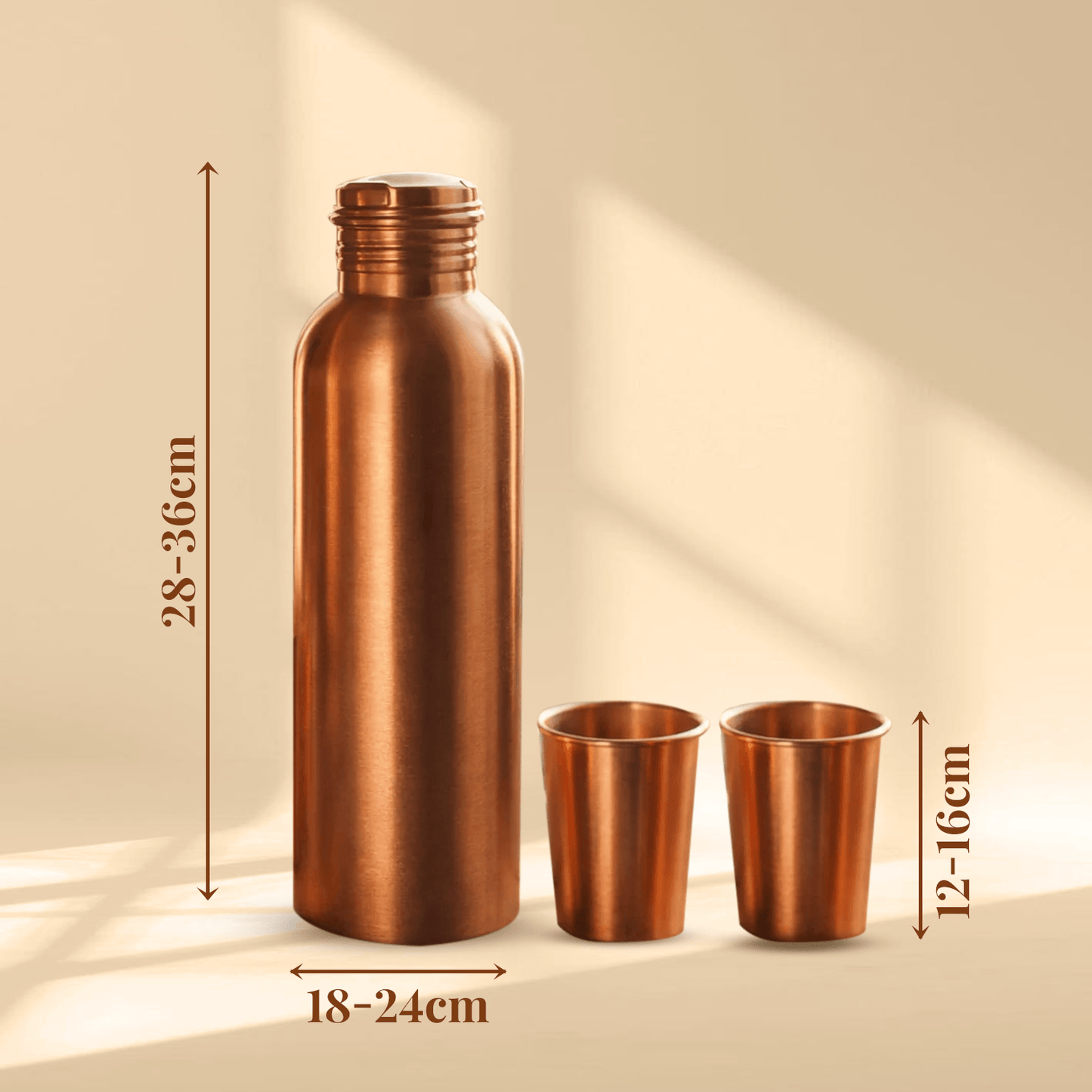 Pure Copper Bottle Gift Set with 2 Copper Glasses | 950ml Bottle & 300ml Glasses