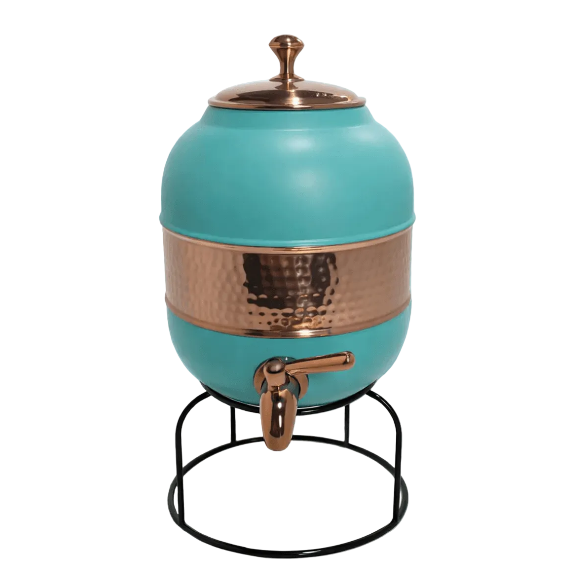 Pure Copper Water Dispenser – Half Hammered Turquoise Finish with Stand 5L-16L