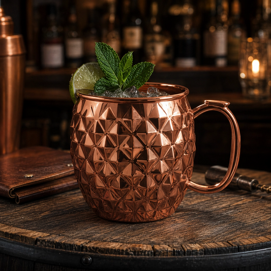 Copper Moscow Mule Mug with Handle 475ml Embossed