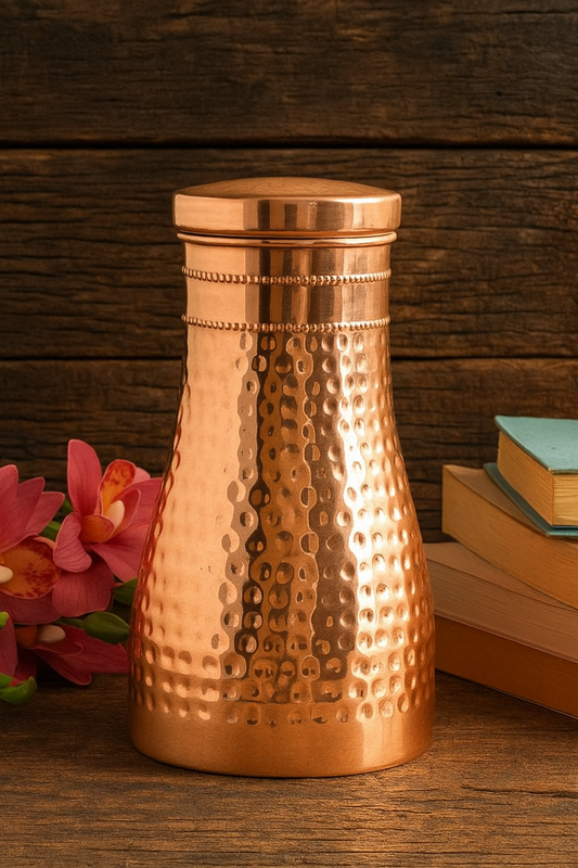 Copper Hand Hammered Bedroom Bottle with Glass 950ml