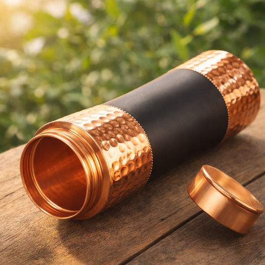 Matte Black Copper Water Bottle 950ml Hand-Hammered