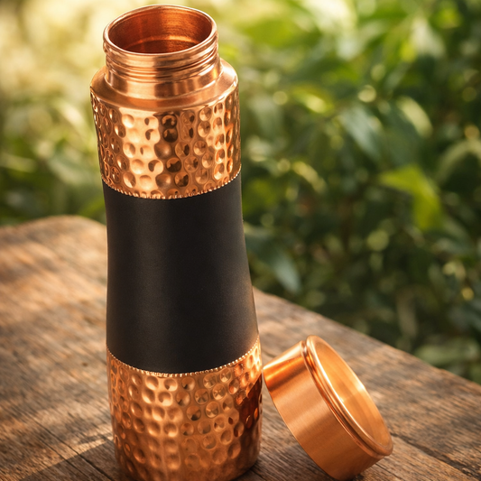 Matte Black Copper Water Bottle 950ml Hand-Hammered