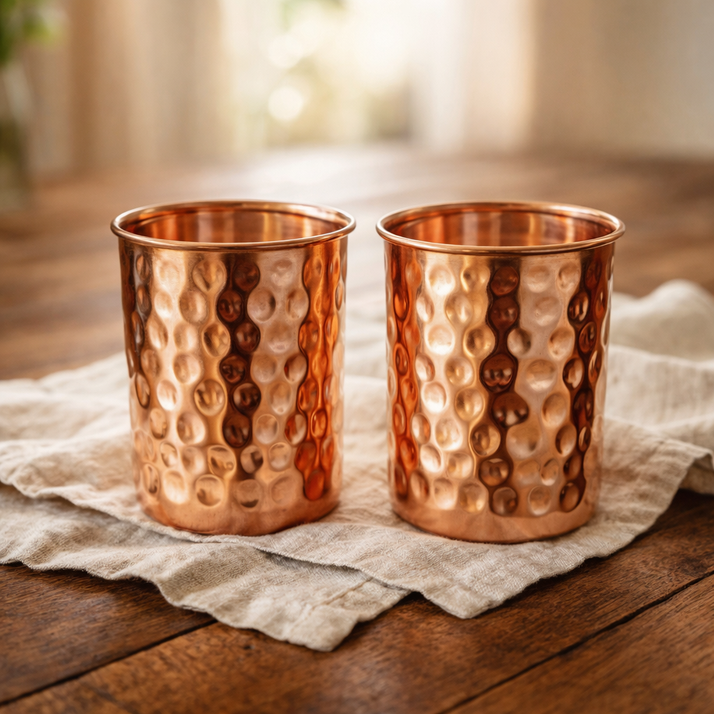 Pure Copper Glasses Set of 2 Hand Hammered 300ml