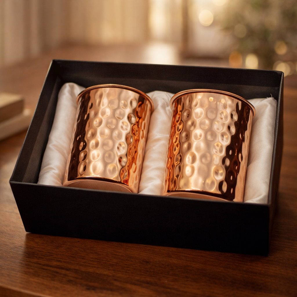 Pure Copper Glasses Set of 2 Hand Hammered 300ml