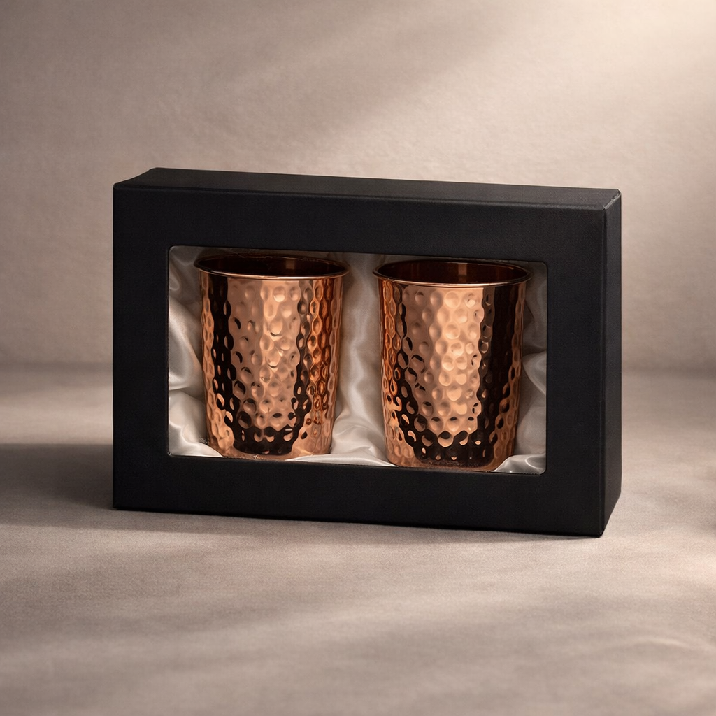 Pure Copper Glasses Set of 2 Hand Hammered 300ml