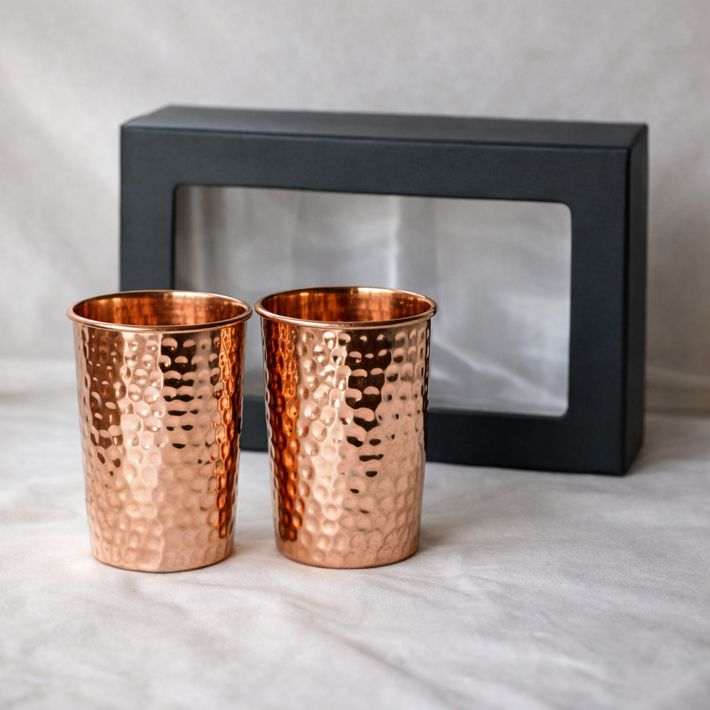 Pure Copper Glasses Set of 2 Hand Hammered 300ml