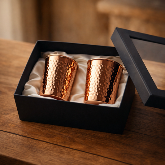 Pure Copper Glasses Set of 2 | Hand Hammered Glass 300ml