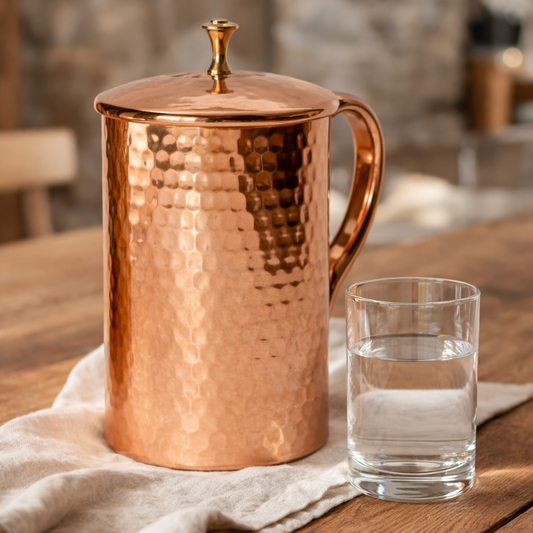 Copper Water Pitcher 1.5L Hand-Hammered Jug