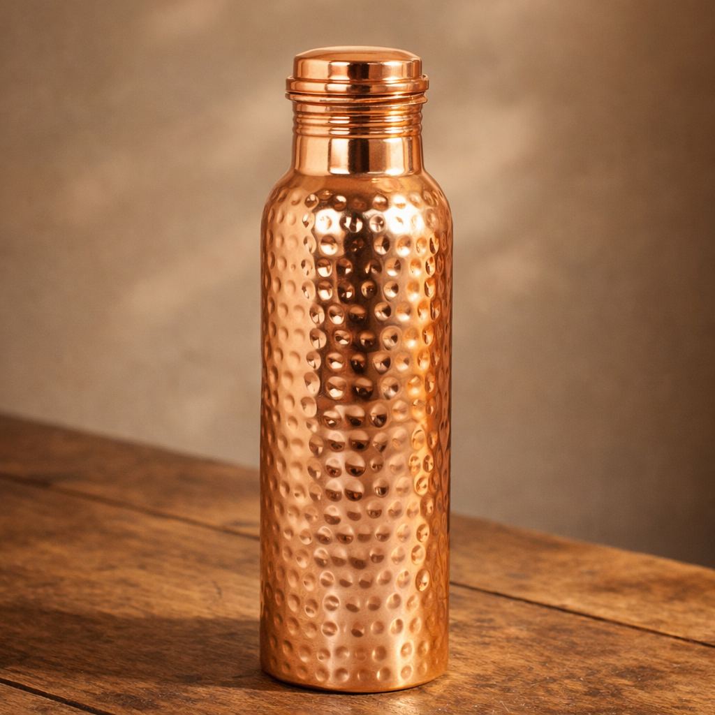 Copper Water Bottle 600ml Hand-Hammered Pure Copper
