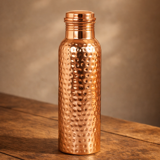 Copper Water Bottle 600ml Hand-Hammered Pure Copper