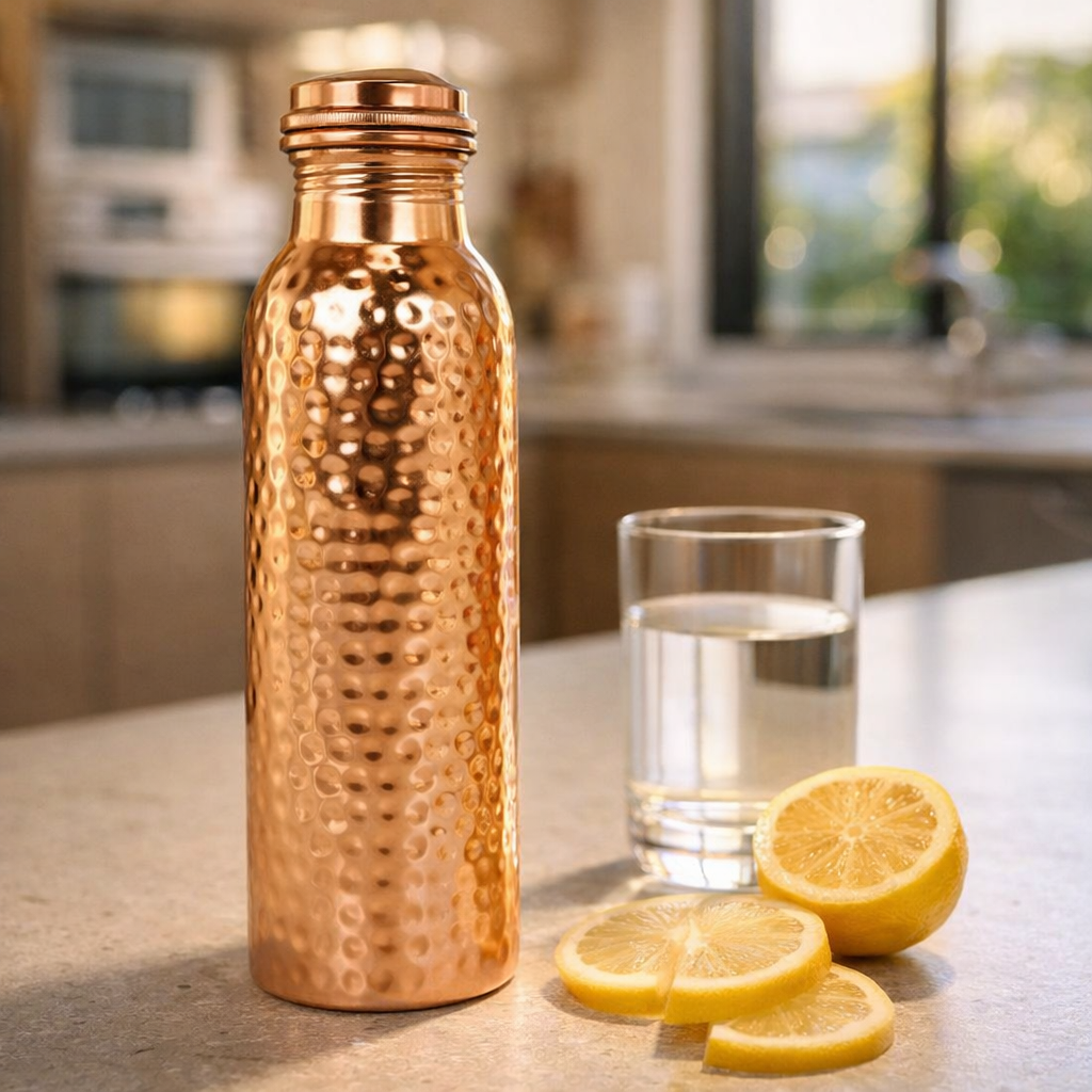 Copper Water Bottle 600ml Hand-Hammered Pure Copper