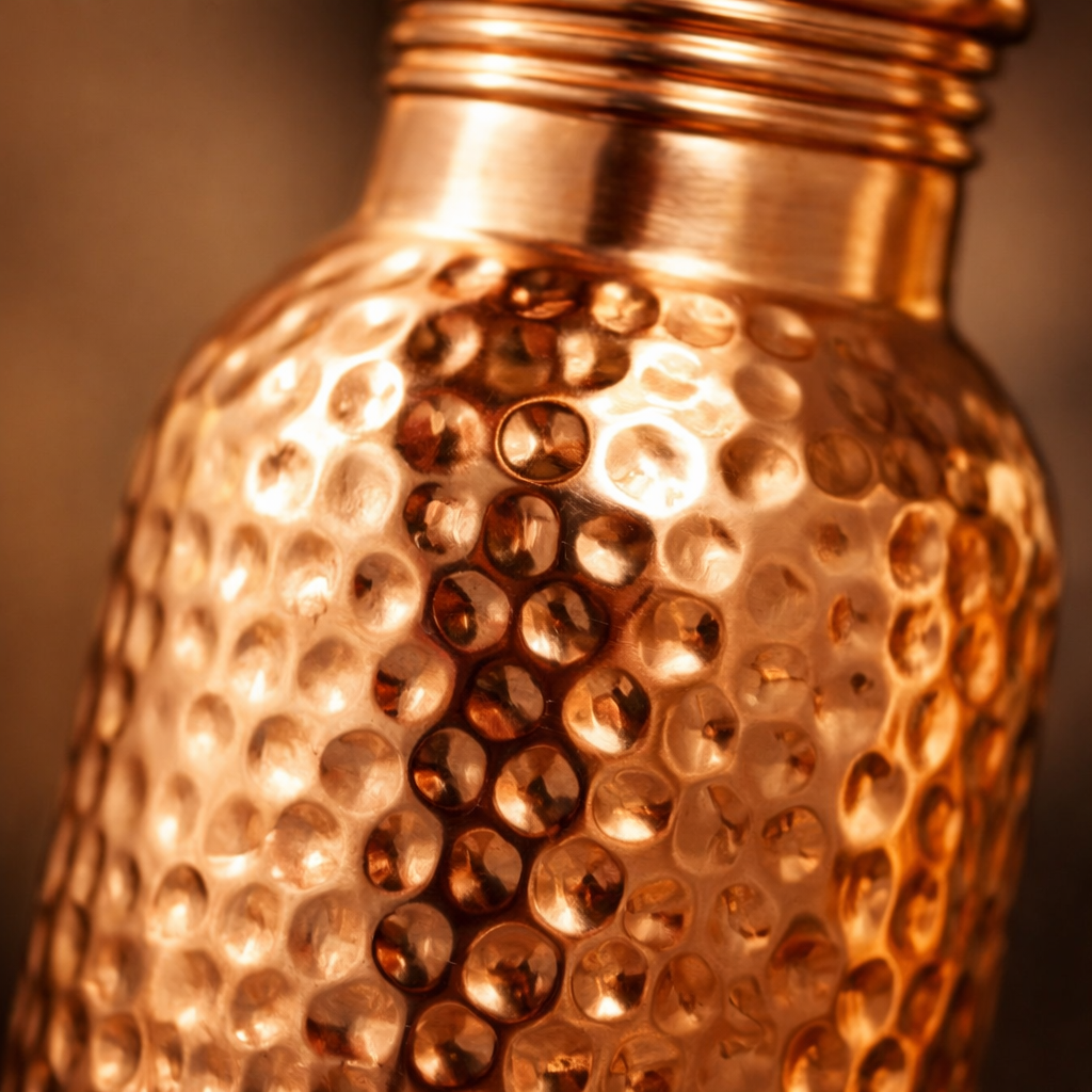 Copper Water Bottle 600ml Hand-Hammered Pure Copper