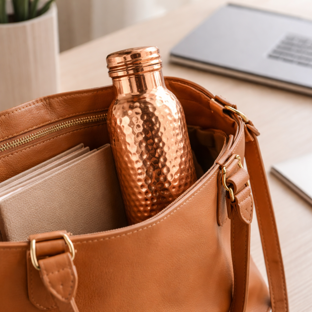 Copper Water Bottle 600ml Hand-Hammered Pure Copper
