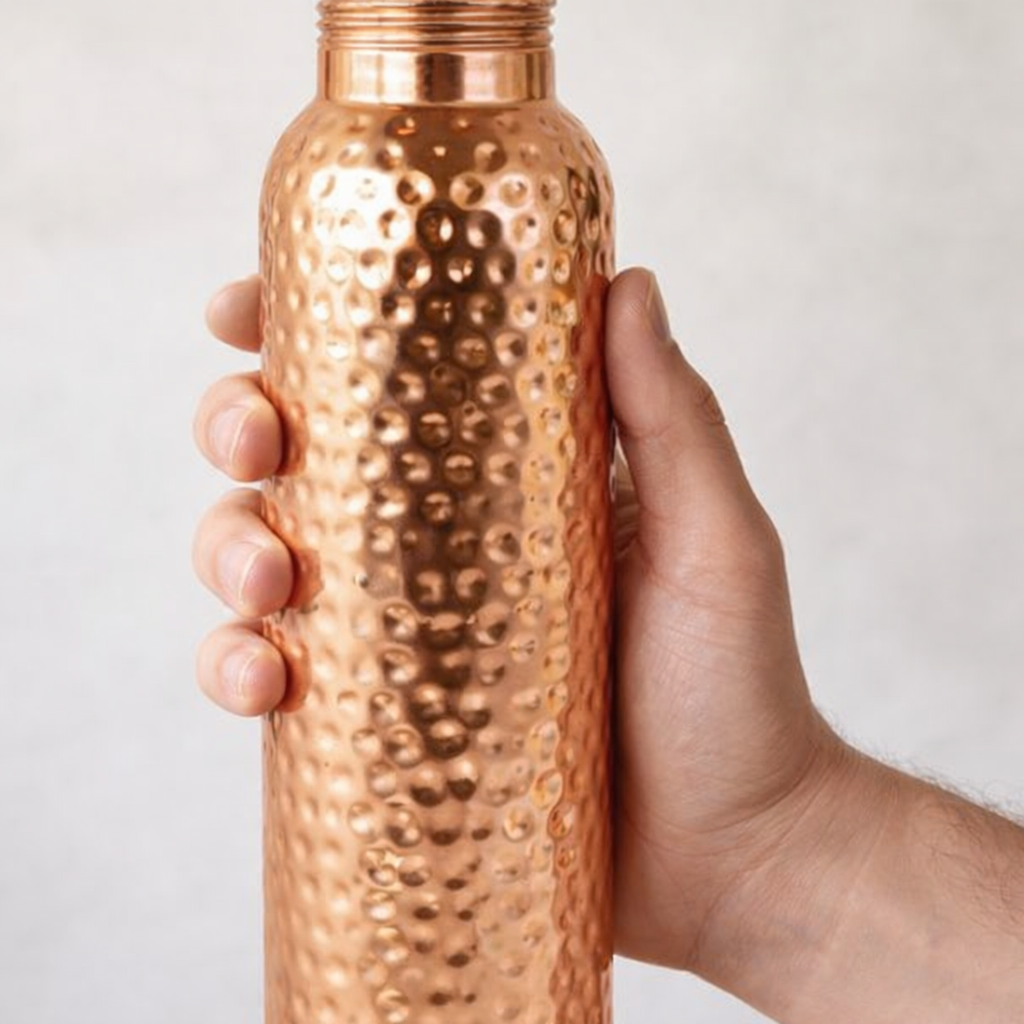Copper Water Bottle 600ml Hand-Hammered Pure Copper