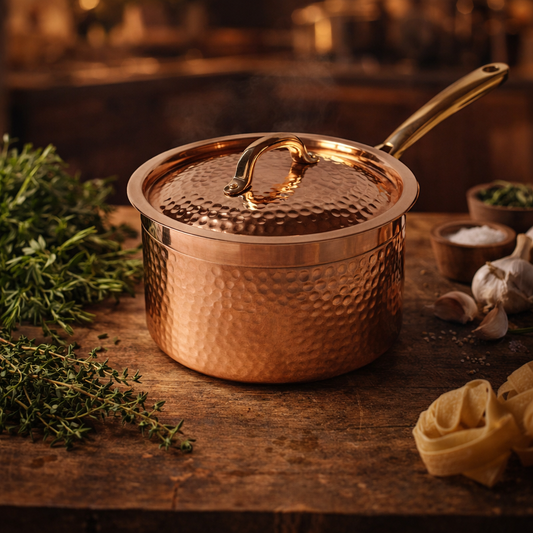 Copper Saucepan with Lid & Brass Handle