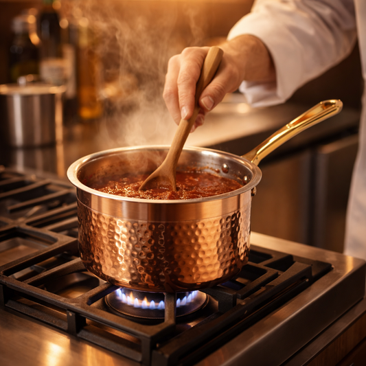Copper Saucepan with Lid & Brass Handle