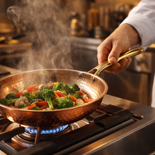 Copper Frying Pan with Lid & Brass Handle 25cm