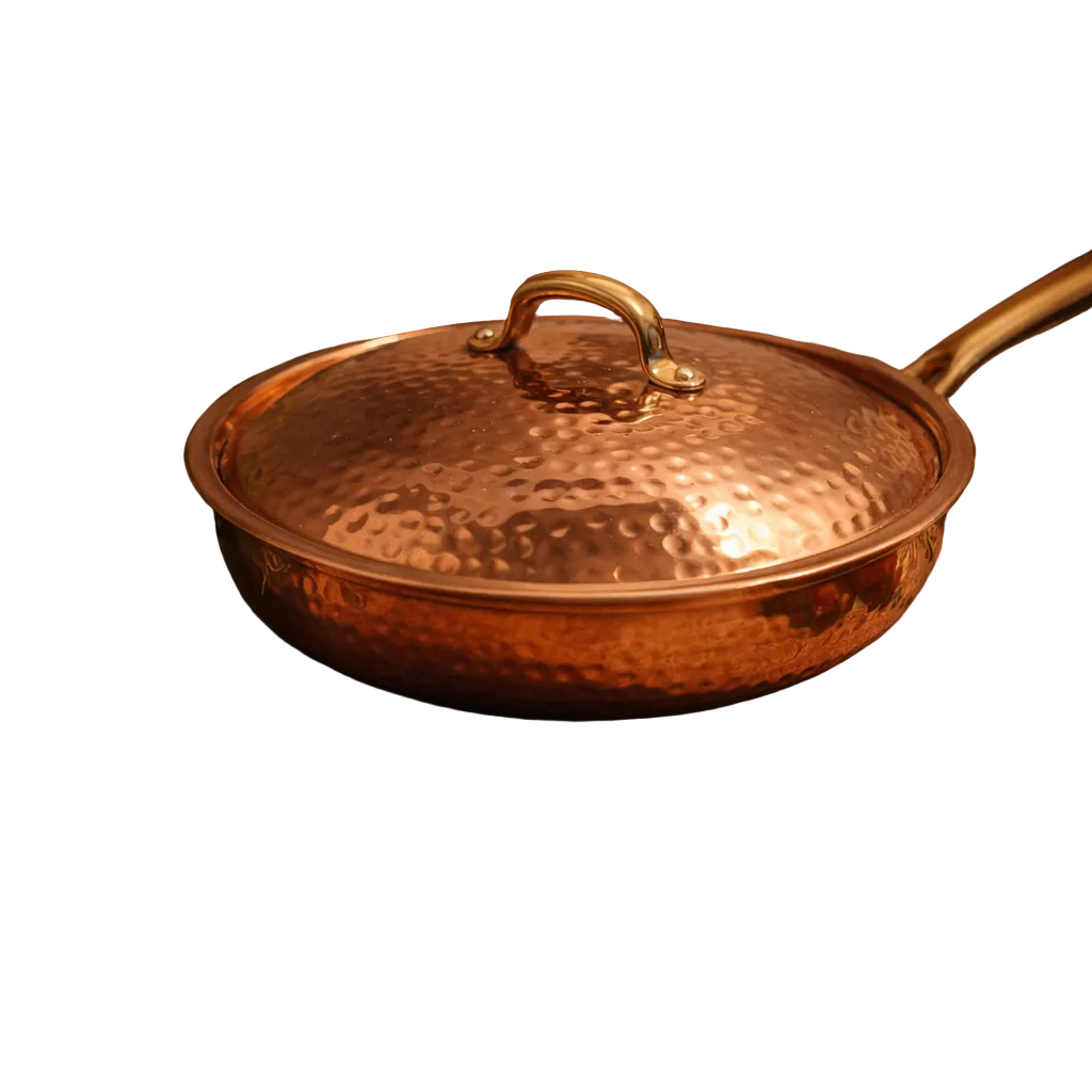 Hammered copper frying pan with brass handle 25cm