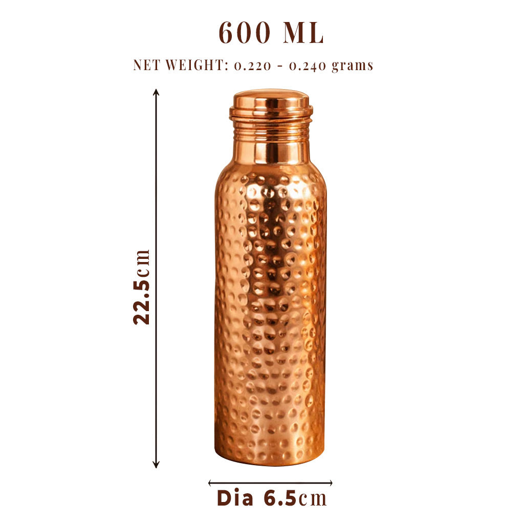 Copper Water Bottle 600ml – Hand-Hammered Pure Copper | Ayurvedic