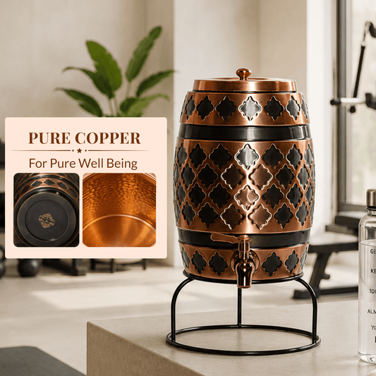 Antique Embossed Pure Copper Water Dispenser with Stand | 5L 8L 12L 16L