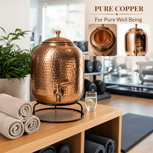 Hand Hammered Pure Copper Water Dispenser with Stand | 5L 8L 12L 16L