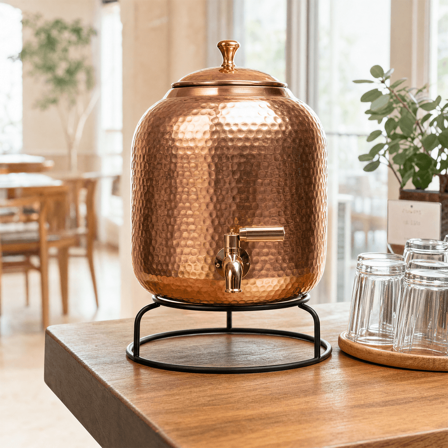 Hand Hammered Pure Copper Water Dispenser with Stand | 5L 8L 12L 16L