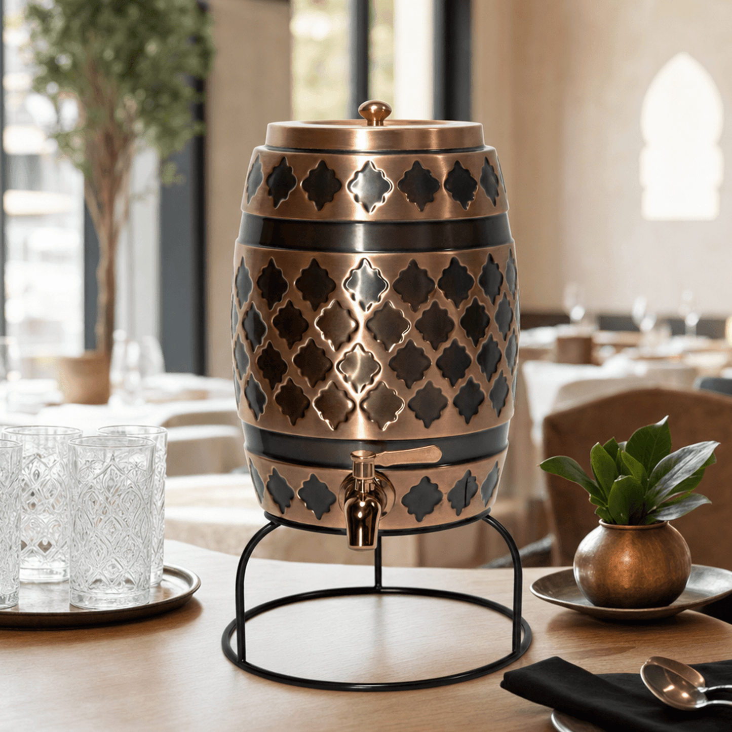 Antique Embossed Pure Copper Water Dispenser with Stand | 5L 8L 12L 16L