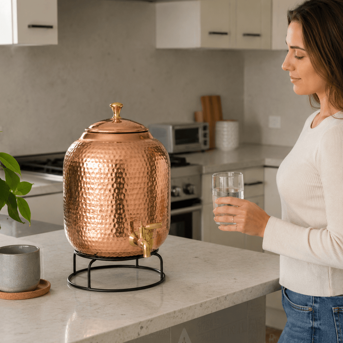 Hand Hammered Pure Copper Water Dispenser with Stand | 5L 8L 12L 16L