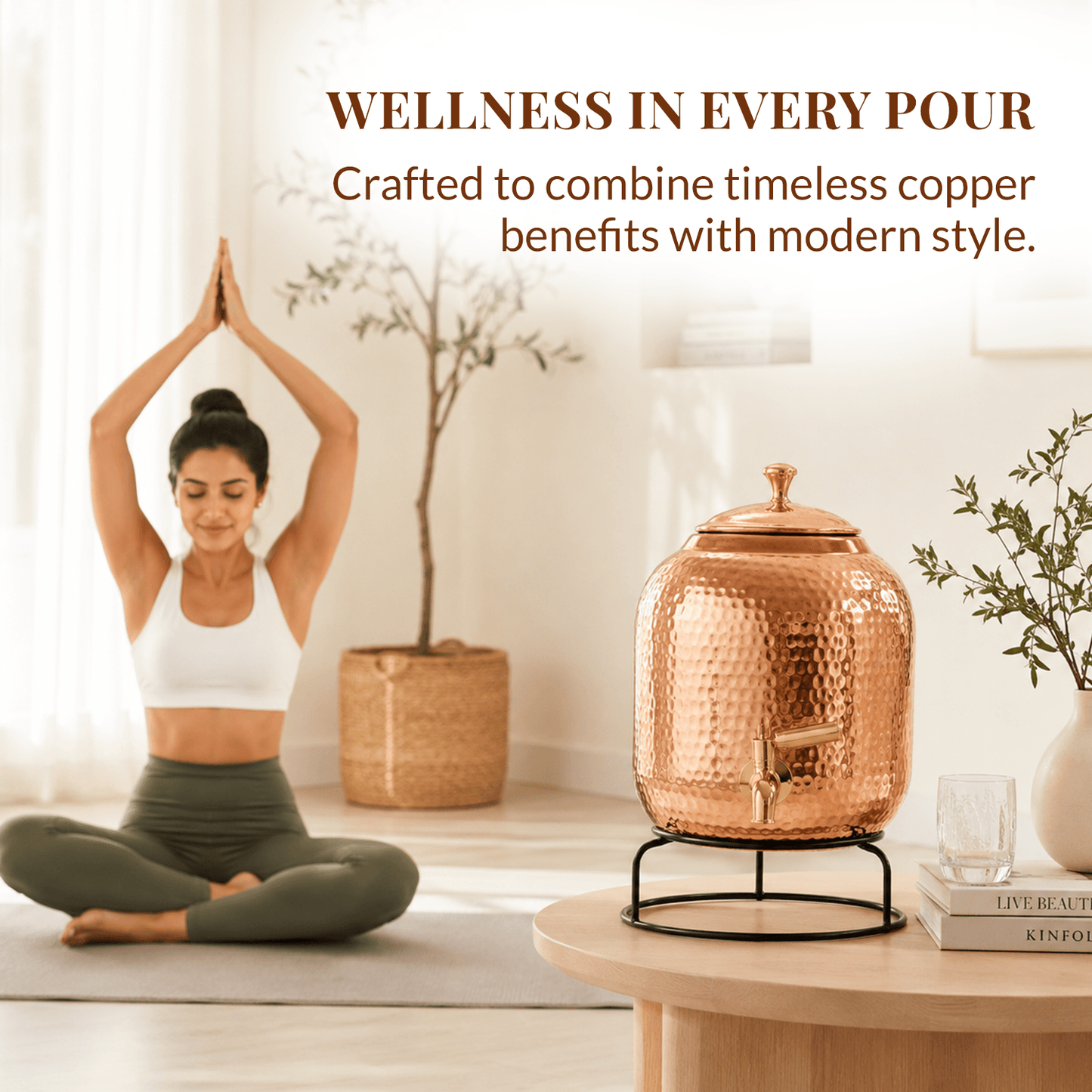 Hand Hammered Pure Copper Water Dispenser with Stand | 5L 8L 12L 16L