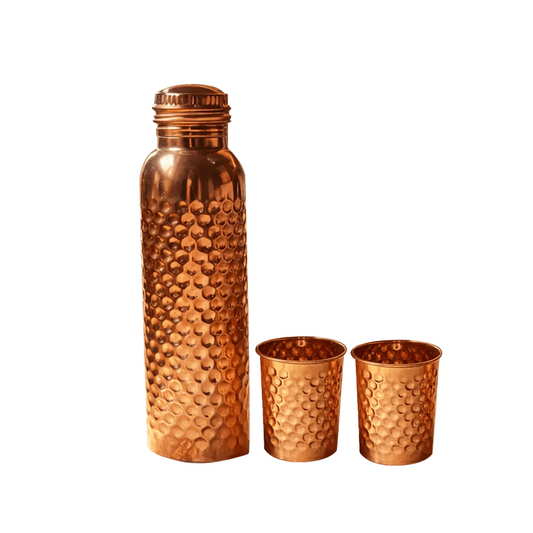 Ayurvedic Copper Bottle &amp; Glass Set – 950ml + 2 Glasses