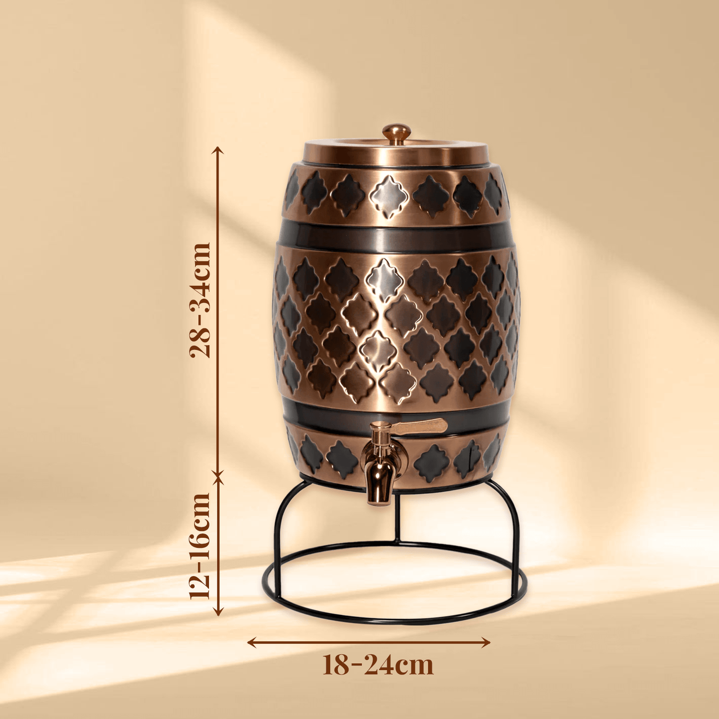 Antique Embossed Pure Copper Water Dispenser with Stand | 5L 8L 12L 16L