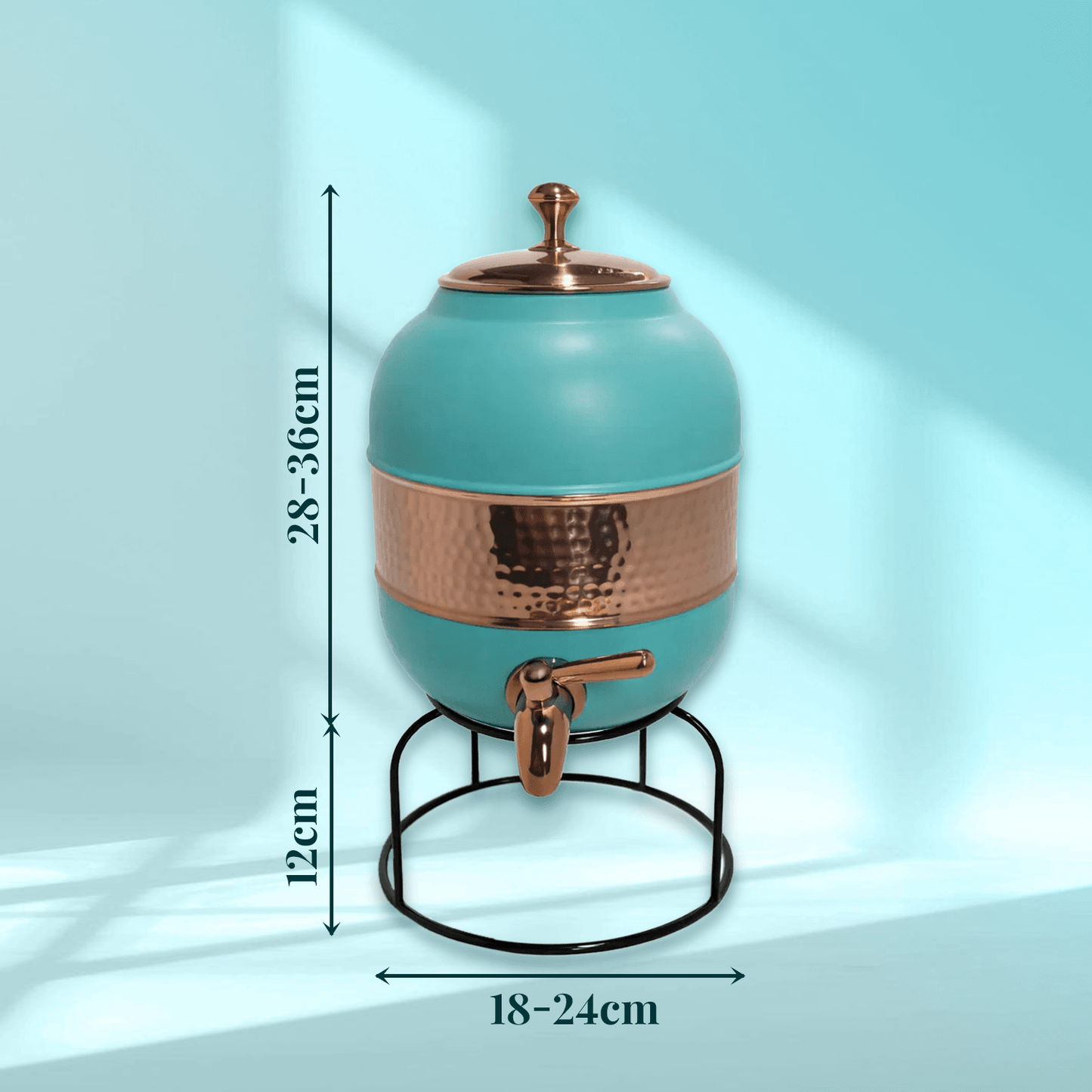 Pure Copper Water Dispenser | Half Hammered Turquoise Finish with Stand