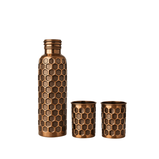 Antique Look Pure Copper Bottle & Glass Set