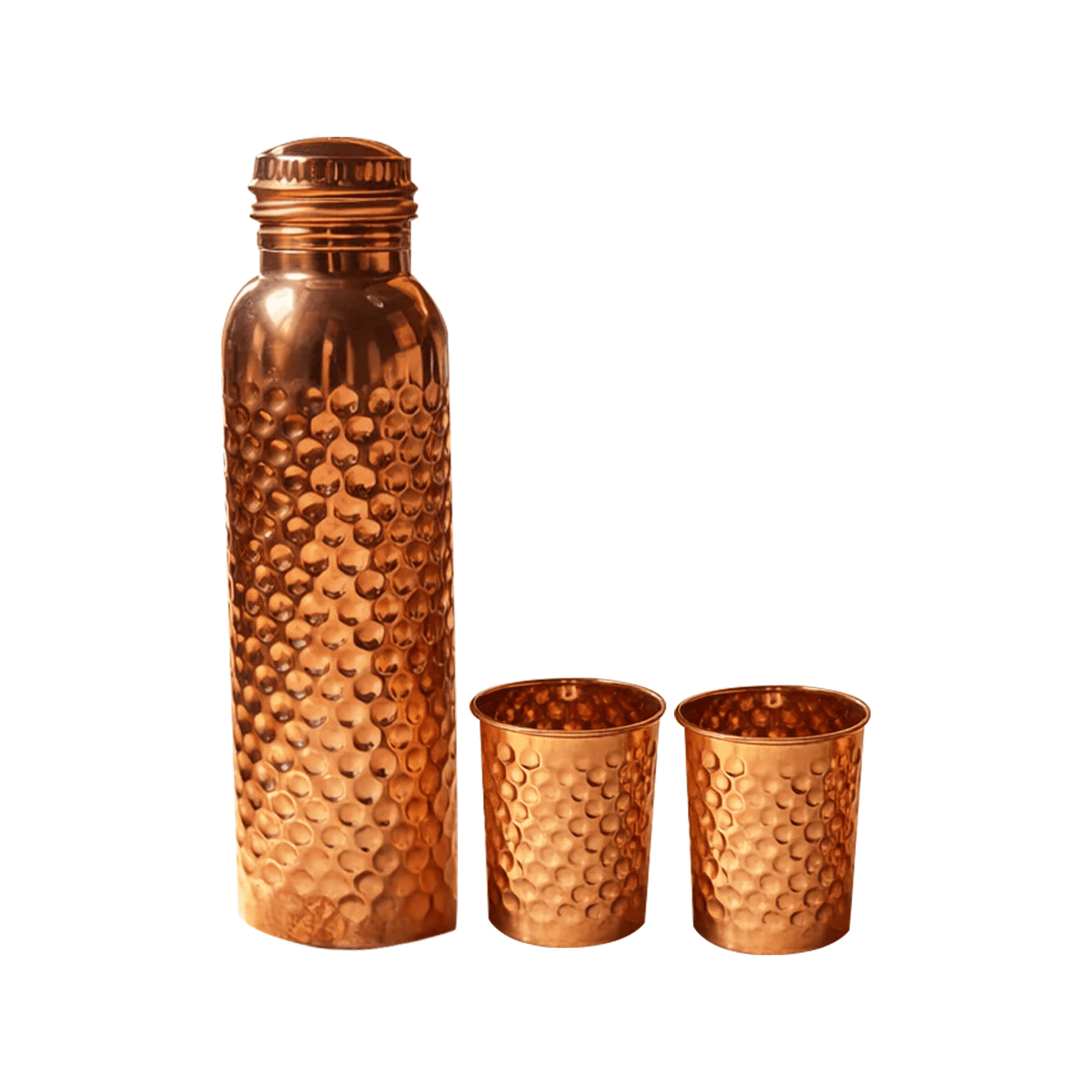Pure Copper Bottle & Copper Glass Set (1 Bottle + 2 Glasses) | 950ml + 300ml