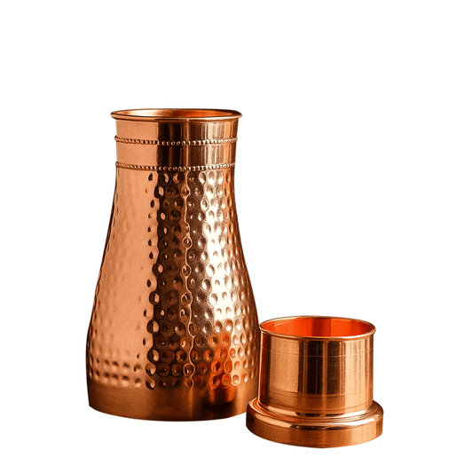 Handcrafted Copper Hand Hammered Bedroom Bottle with Glass 950ml