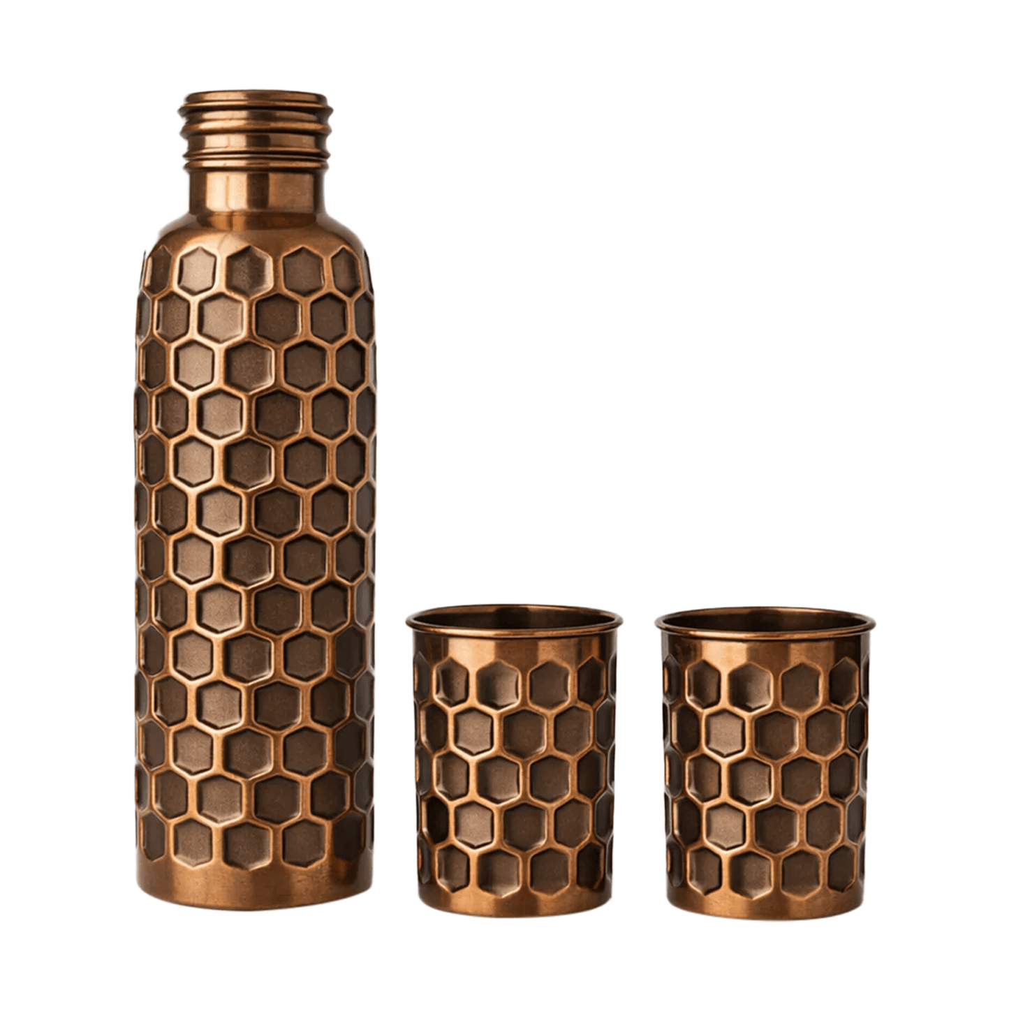 Embossed Pure Copper Bottle Gift Set with 2 Glasses | 950ml Bottle & 300ml Tumblers