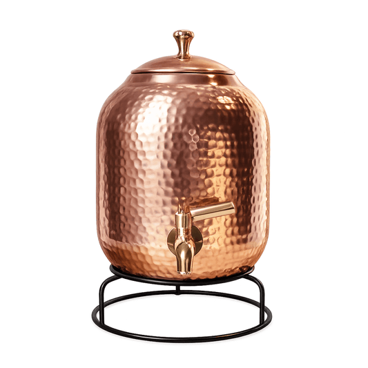 Hand Hammered Pure Copper Water Dispenser with Stand | 5L 8L 12L 16L