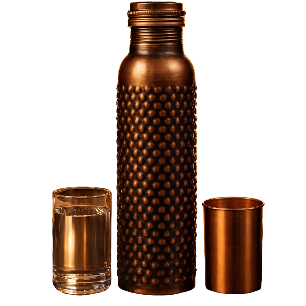 Antique embossed pure copper water bottle 950ml