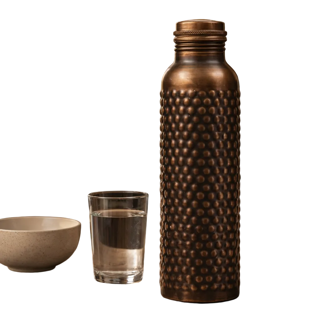 Antique embossed pure copper water bottle 950ml