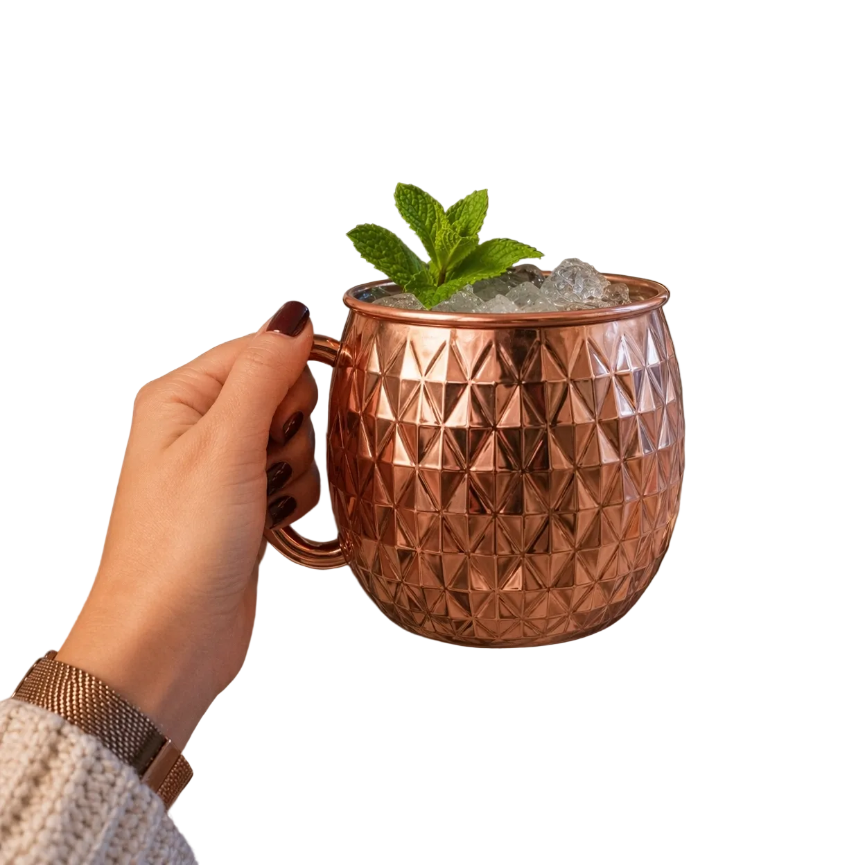 Embossed copper Moscow Mule mug with handle 475ml