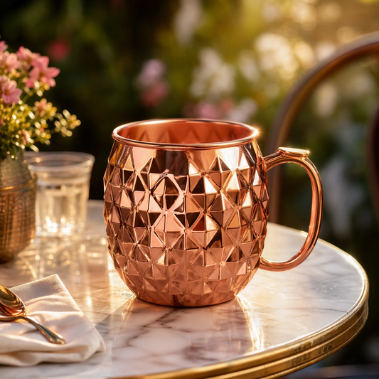 Copper Moscow Mule Mug with Handle 475ml Embossed