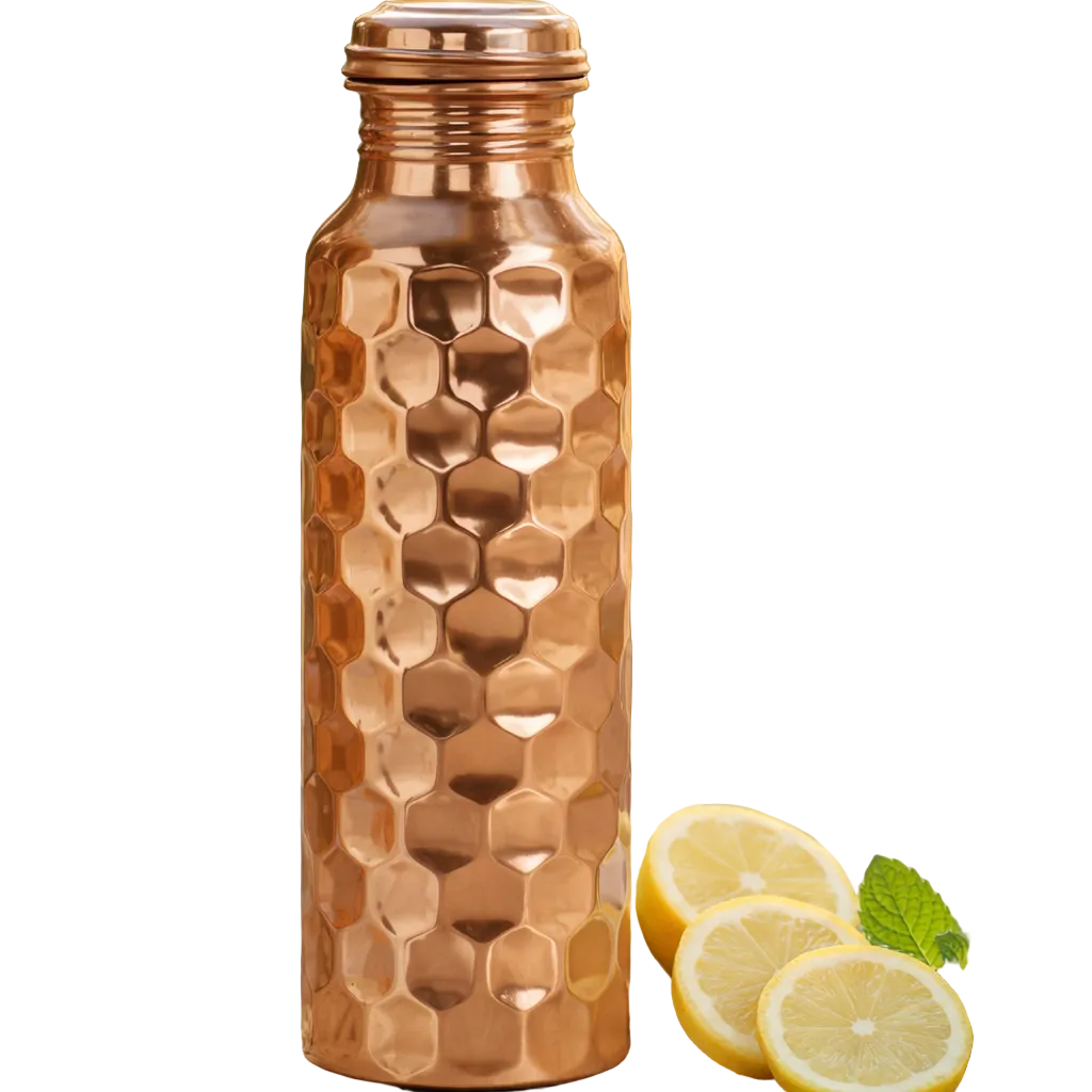 Embossed polished pure copper water bottle 950ml