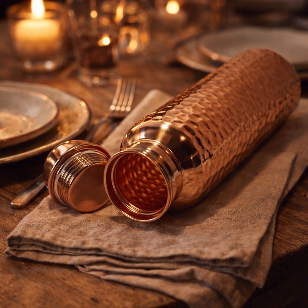 Copper Water Bottle 600ml Hand-Hammered Pure Copper