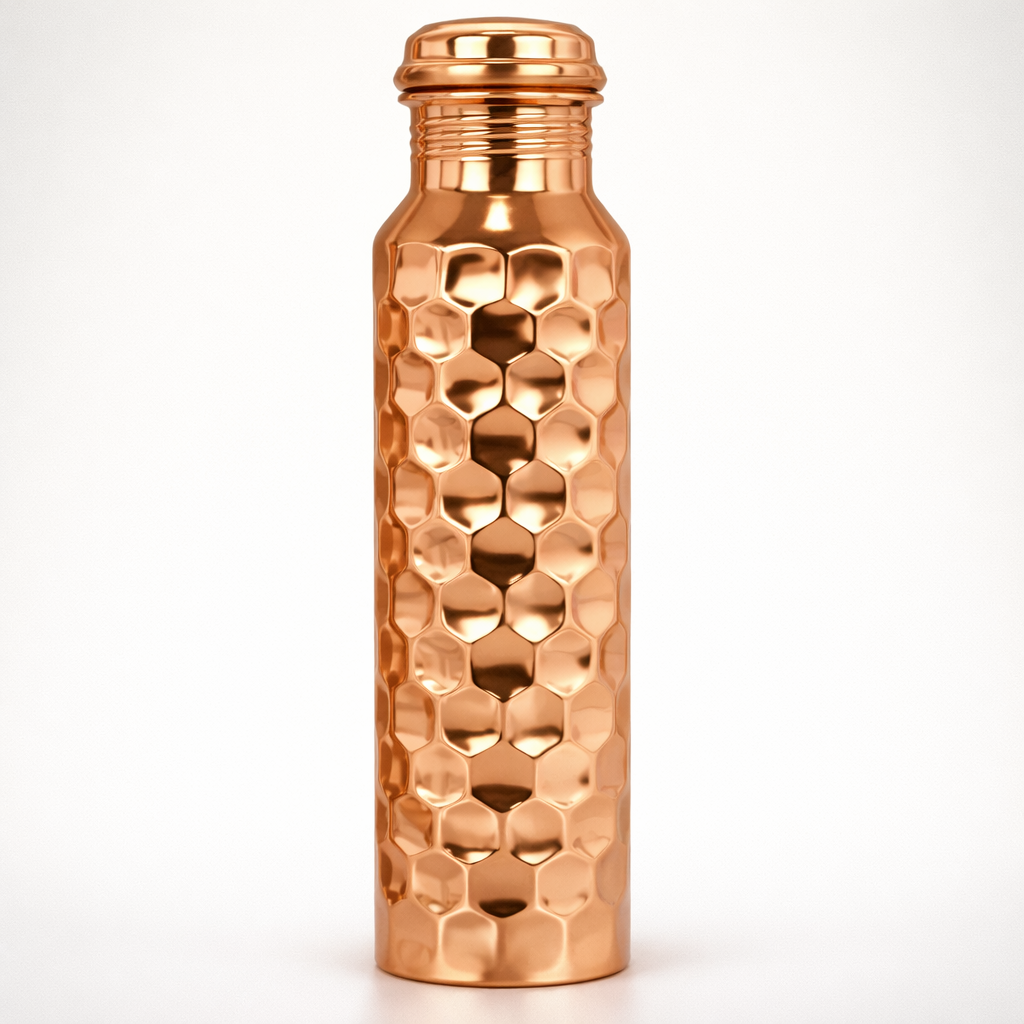 Embossed polished pure copper water bottle 950ml